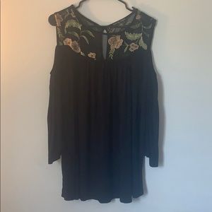 Open-Shoulder Mesh Blouse